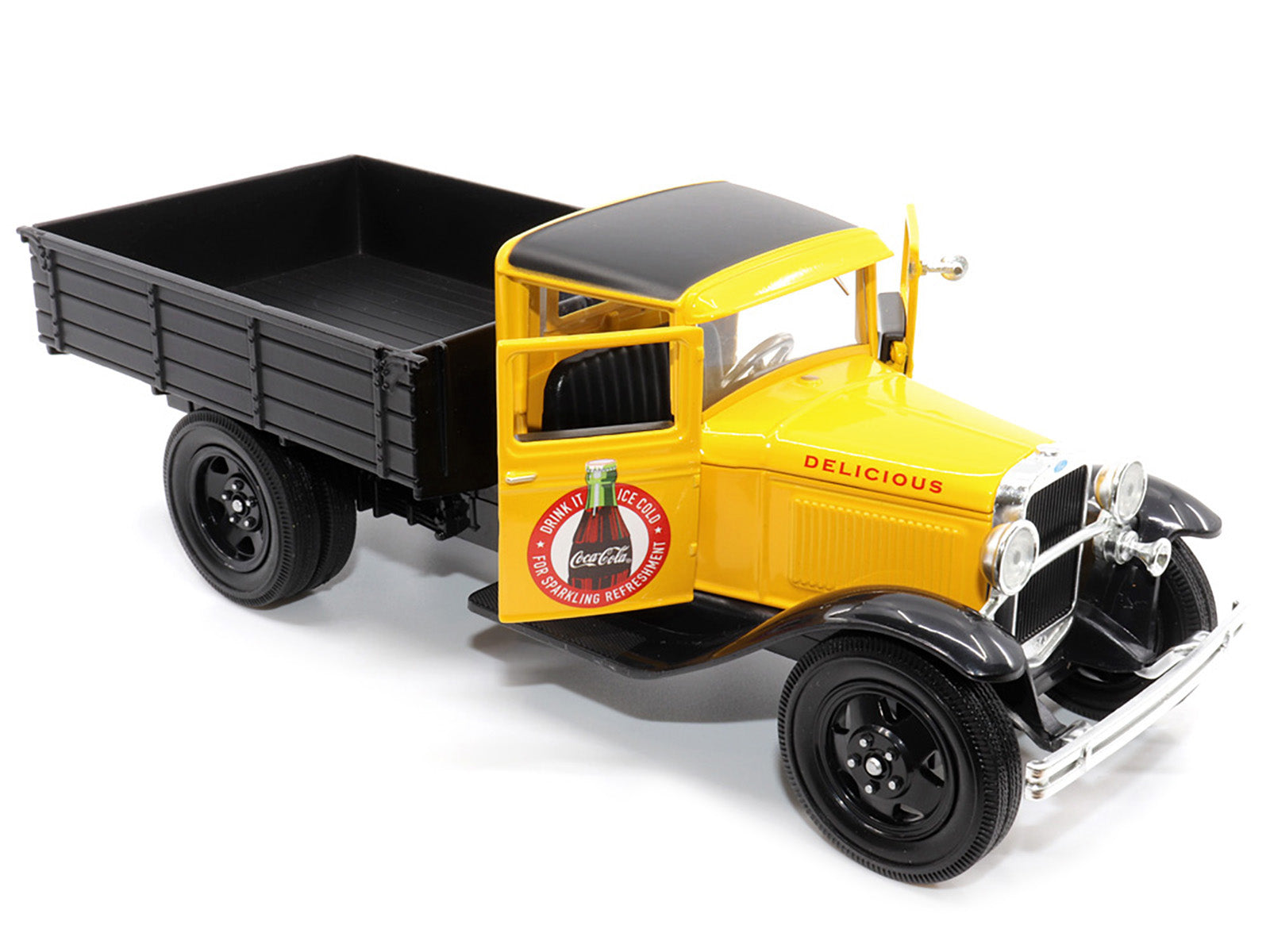1931 Ford Model AA Pickup Truck Yellow and Black "Drink it Ice Cold for Sparkling Refreshment - Coca-Cola" 1/24 Diecast Model Car by Motor City Classics - image 3