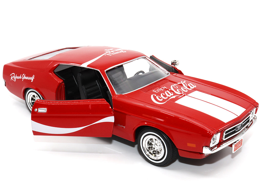 1971 Ford Mustang Sportsroof Red with White Stripes "Refresh Yourself - Coca-Cola" 1/24 Diecast Model Car by Motor City Classics - image 2