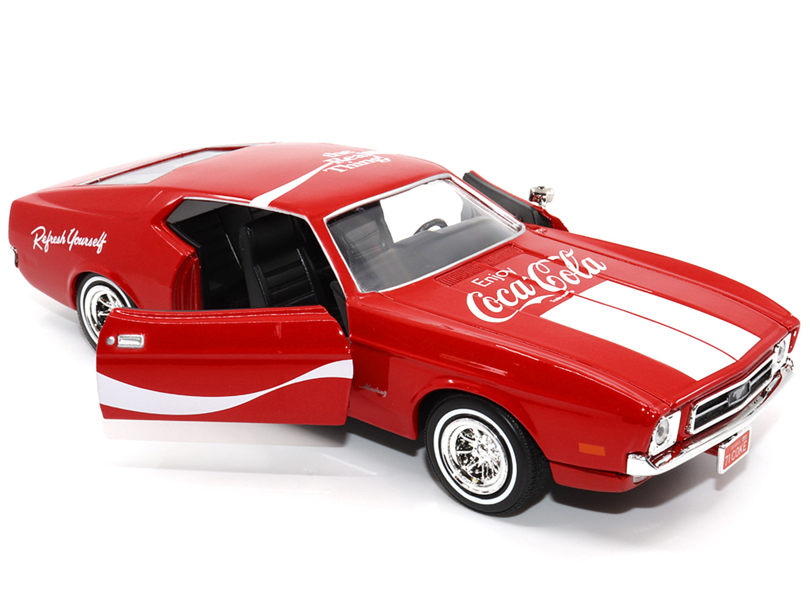 1971 Ford Mustang Sportsroof Red with White Stripes "Refresh Yourself - Coca-Cola" 1/24 Diecast Model Car by Motor City Classics - image 2