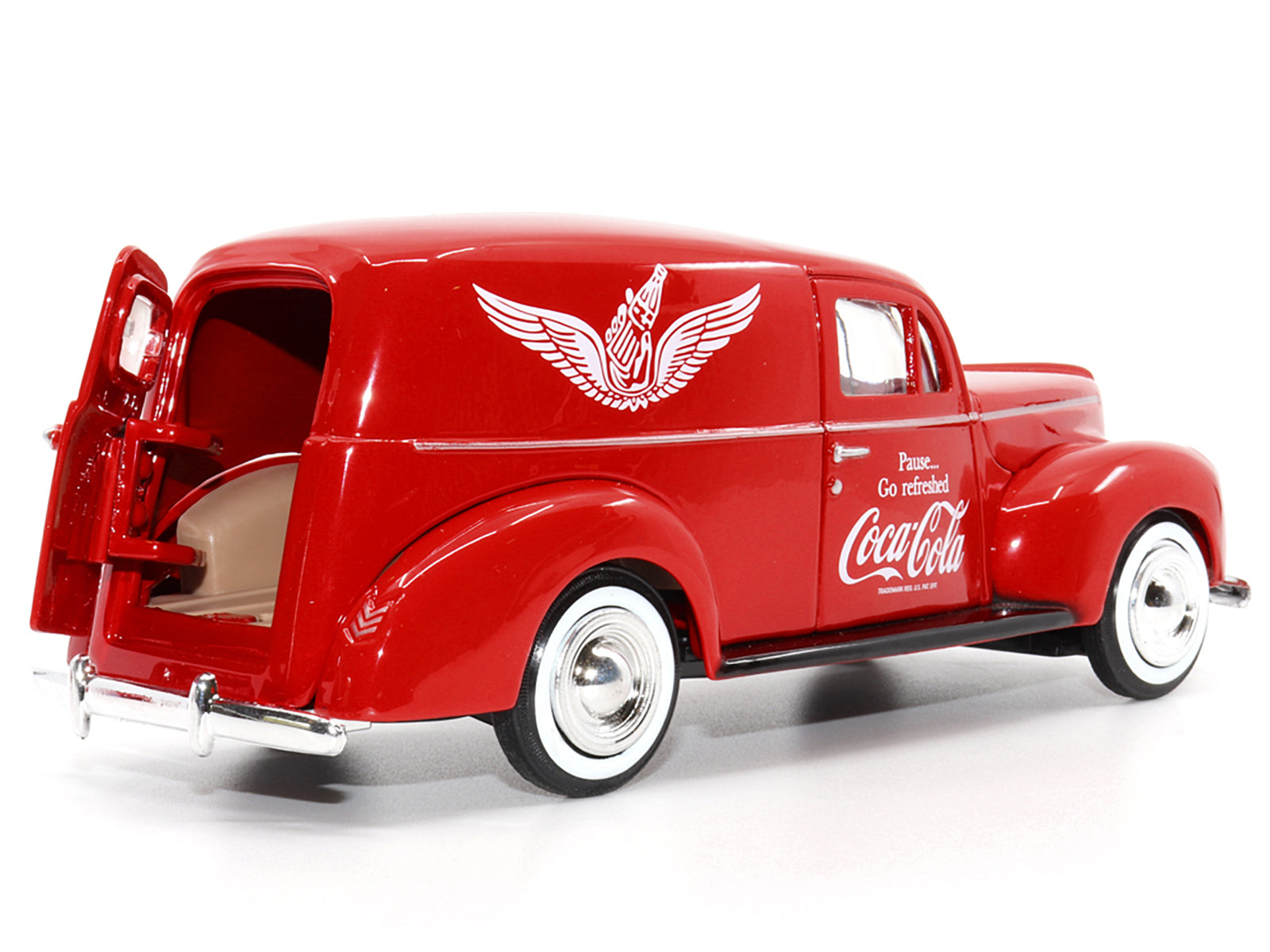 1940 Ford Sedan Cargo Van Red "Pause... Go Refreshed Coca-Cola" with Vending Machine Accessory 1/24 Diecast Model Car by Motor City Classics - image 3