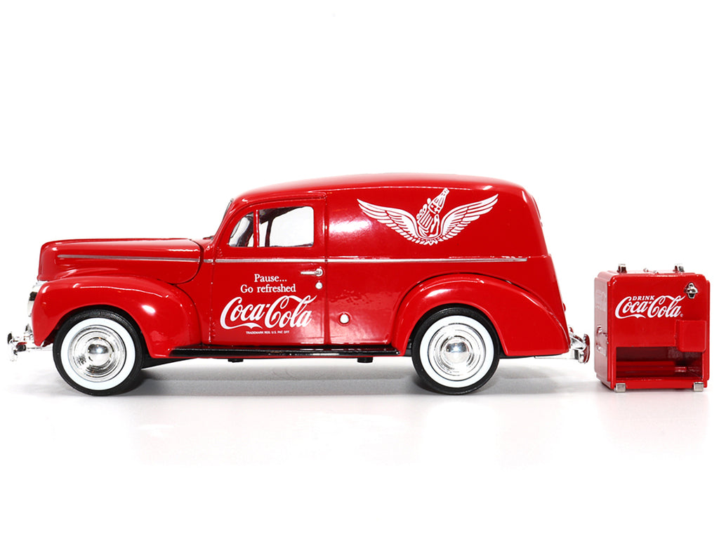 1940 Ford Sedan Cargo Van Red "Pause... Go Refreshed Coca-Cola" with Vending Machine Accessory 1/24 Diecast Model Car by Motor City Classics - image 4