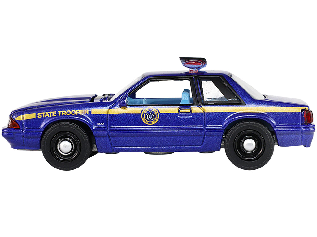 1988 Ford Mustang "New York State Police" Blue with Yellow Stripes and Blue Interior "Hot Pursuit" Series 8 1/64 Diecast Model Car by Greenlight - image 2