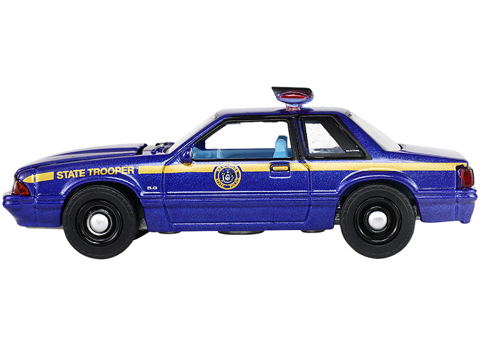 1988 Ford Mustang "New York State Police" Blue with Yellow Stripes and Blue Interior "Hot Pursuit" Series 8 1/64 Diecast Model Car by Greenlight - image 2
