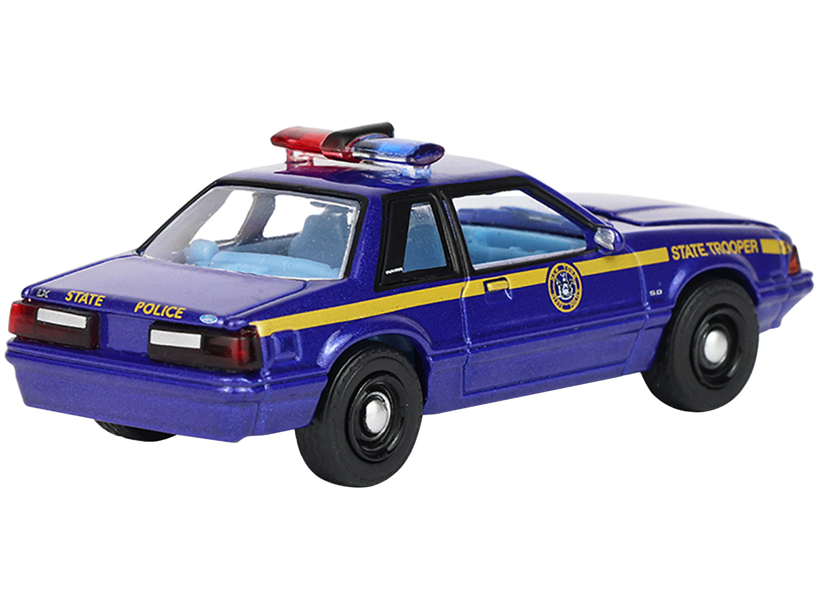1988 Ford Mustang "New York State Police" Blue with Yellow Stripes and Blue Interior "Hot Pursuit" Series 8 1/64 Diecast Model Car by Greenlight - image 3