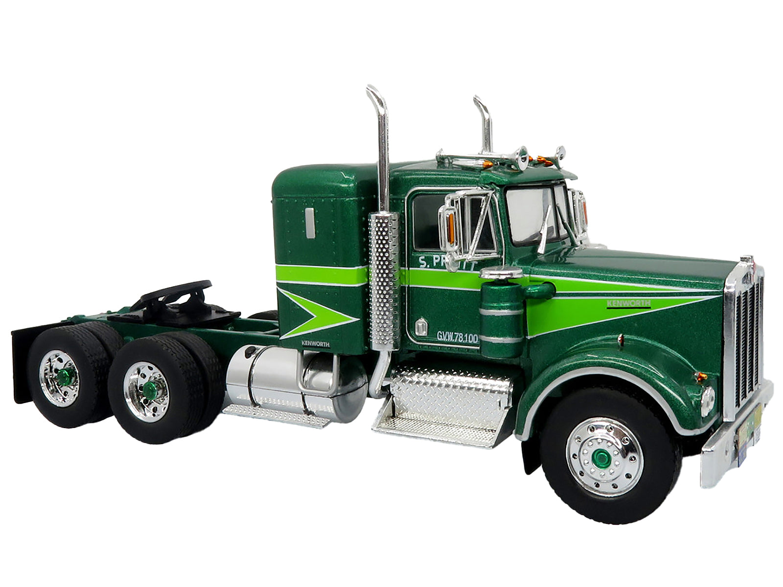 1976 Kenworth W900A Tractor with Dry Goods Trailer Green Metallic with Light Green Graphics "Vintage Heavy Haul Truck Collection" 1/43 Diecast Model by Iconic Replicas
