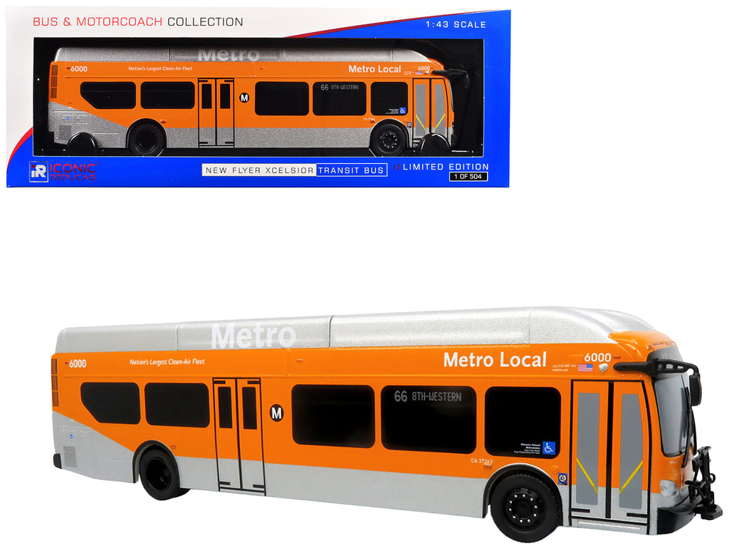 New Flyer Xcelsior Transit Bus Bank "Los Angeles Metro" Orange and Silver "The Bus & Motorcoach Collection" Limited Edition to 504 Pieces Worldwide 1/43 Model by Iconic Replicas