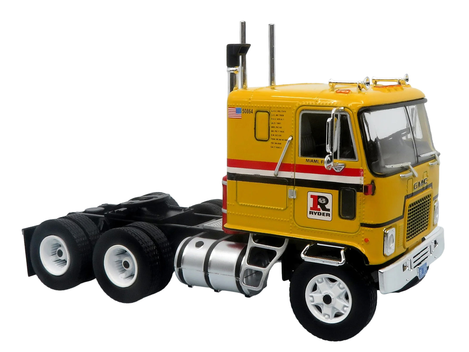 1970 GMC Astro 95 Tractor with Dry Van Trailer "Ryder Truck Rental" Yellow with Stripes "North American Vintage Truck Collection" Limited Edition to 504 pieces Worldwide 1/43 Diecast Model by Iconic Replicas - image 4