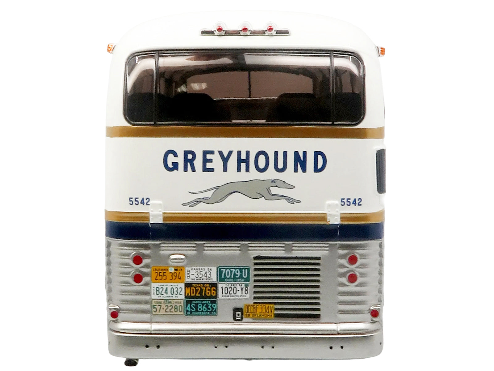 GM PD-4501 Scenicruiser Coach Bus "Greyhound Bus Lines - 50th Anniversary" Raw Metal with Blue and White Top and Gold Stripes "The Bus & Motorcoach Collection" 1/43 Plastic Model by Iconic Replicas - image 5