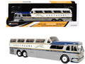 GM PD-4501 Scenicruiser Coach Bus "Greyhound Bus Lines - 50th Anniversary" Raw Metal with Blue and White Top and Gold Stripes "The Bus & Motorcoach Collection" 1/43 Plastic Model by Iconic Replicas