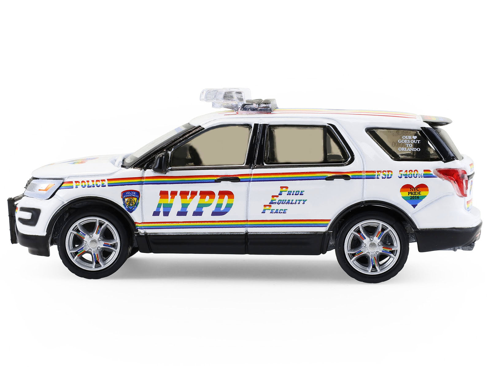 2016 Ford Police Interceptor Utility "New York Police Department (NYPD) Pride Livery" White with Rainbow Stripes "Hot Pursuit" Series 47 1/64 Diecast Model Car by Greenlight - image 2