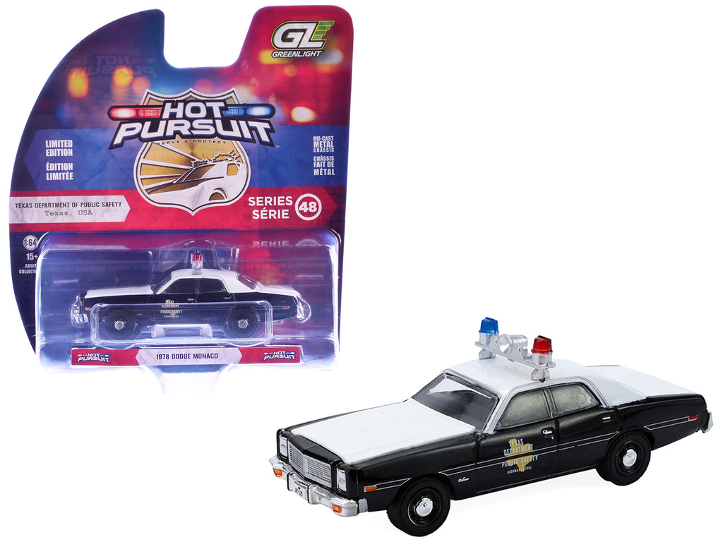 1978 Dodge Monaco Police Car "Texas Highway Patrol" Black and White "Hot Pursuit" Series 48 1/64 Diecast Model Car by Greenlight