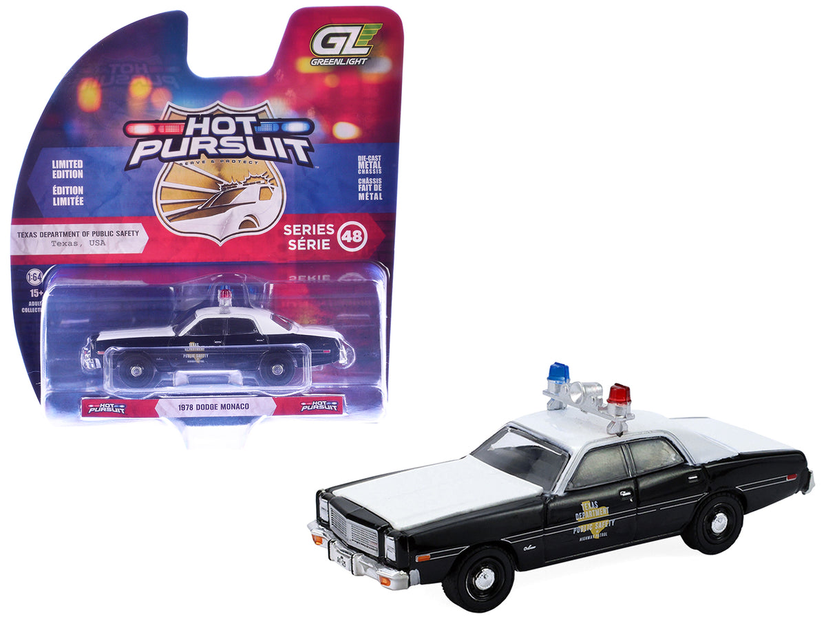 1978 Dodge Monaco Police Car "Texas Highway Patrol" Black and White "Hot Pursuit" Series 48 1/64 Diecast Model Car by Greenlight