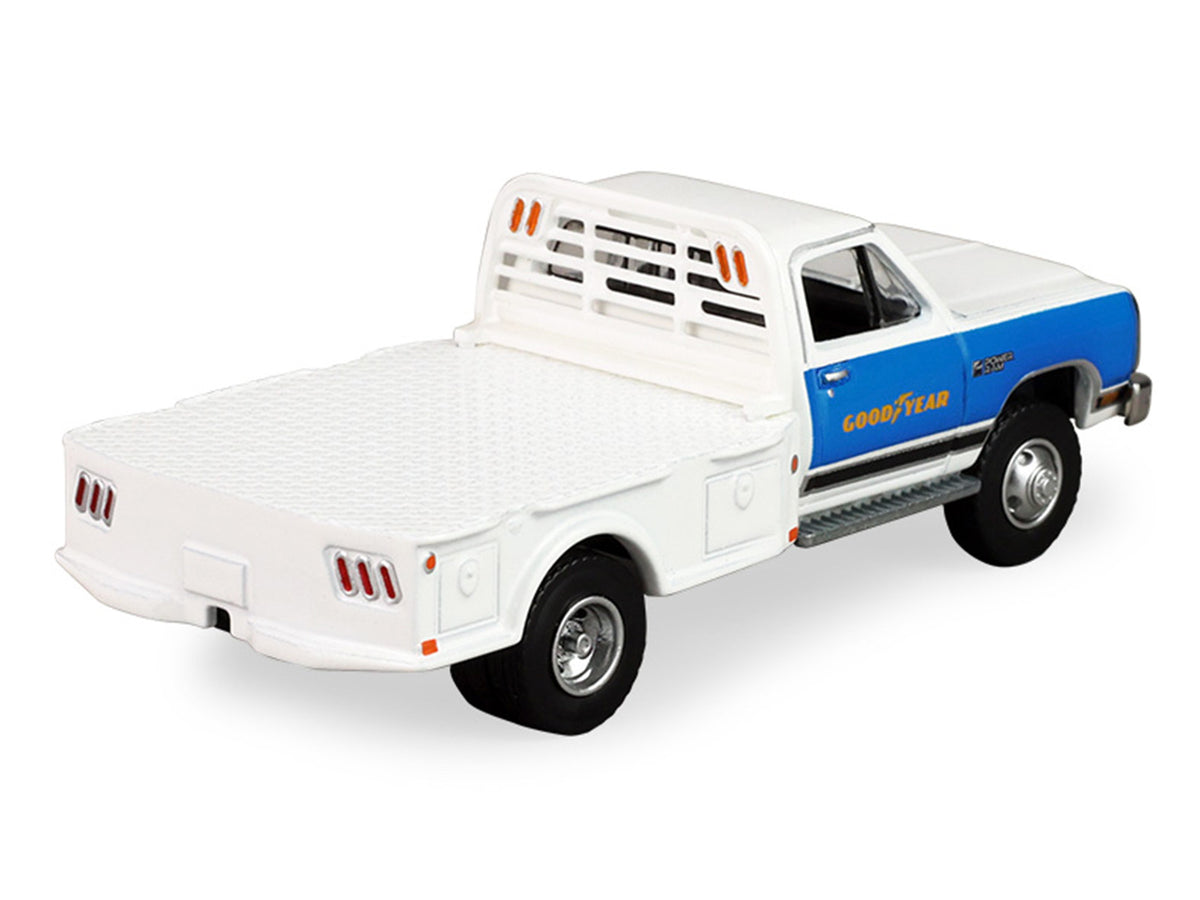 1981 Dodge Ram W350 Power Ram Dually Flatbed Truck "Goodyear" White with Blue Sides "Dually Drivers" Series 17 1/64 Diecast Model Car by Greenlight - image 3