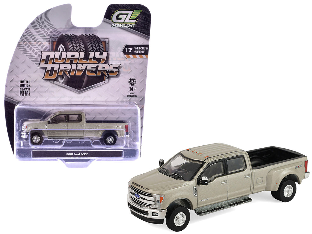 2018 Ford F-350 Dually Pickup Truck White Gold Metallic "Dually Drivers" Series 17 1/64 Diecast Model Car by Greenlight