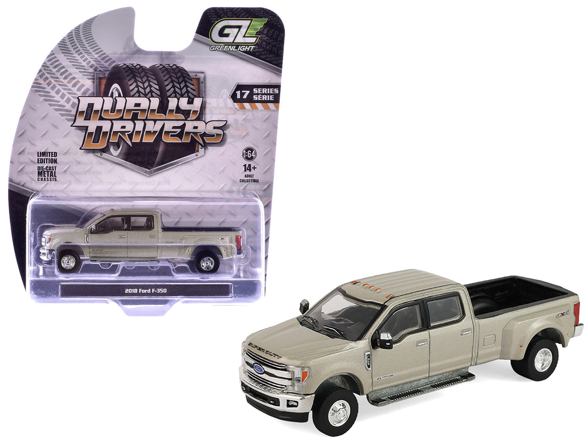 2018 Ford F-350 Dually Pickup Truck White Gold Metallic "Dually Drivers" Series 17 1/64 Diecast Model Car by Greenlight