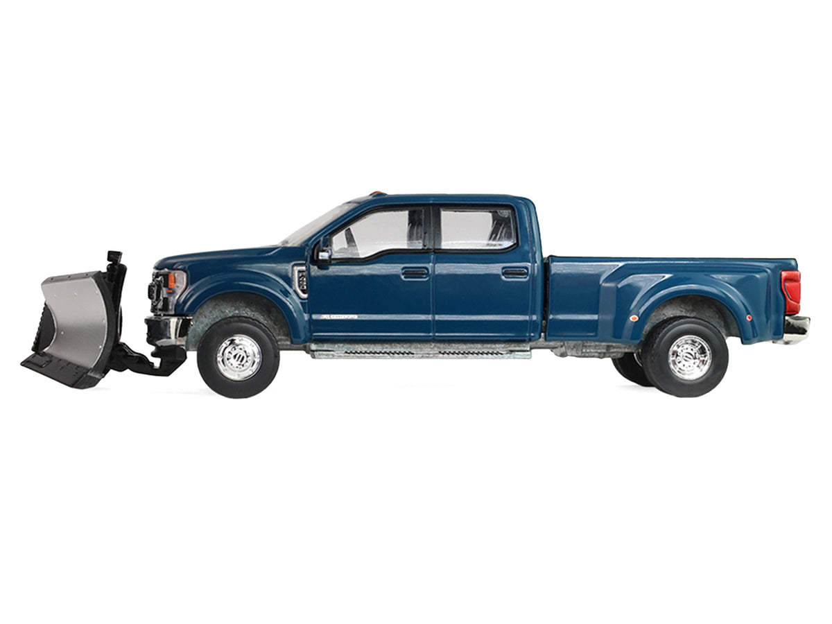 2022 Ford F-450 Dually Pickup Truck with Snow Plow Antimatter Blue Metallic "Dually Drivers" Series 17 1/64 Diecast Model Car by Greenlight