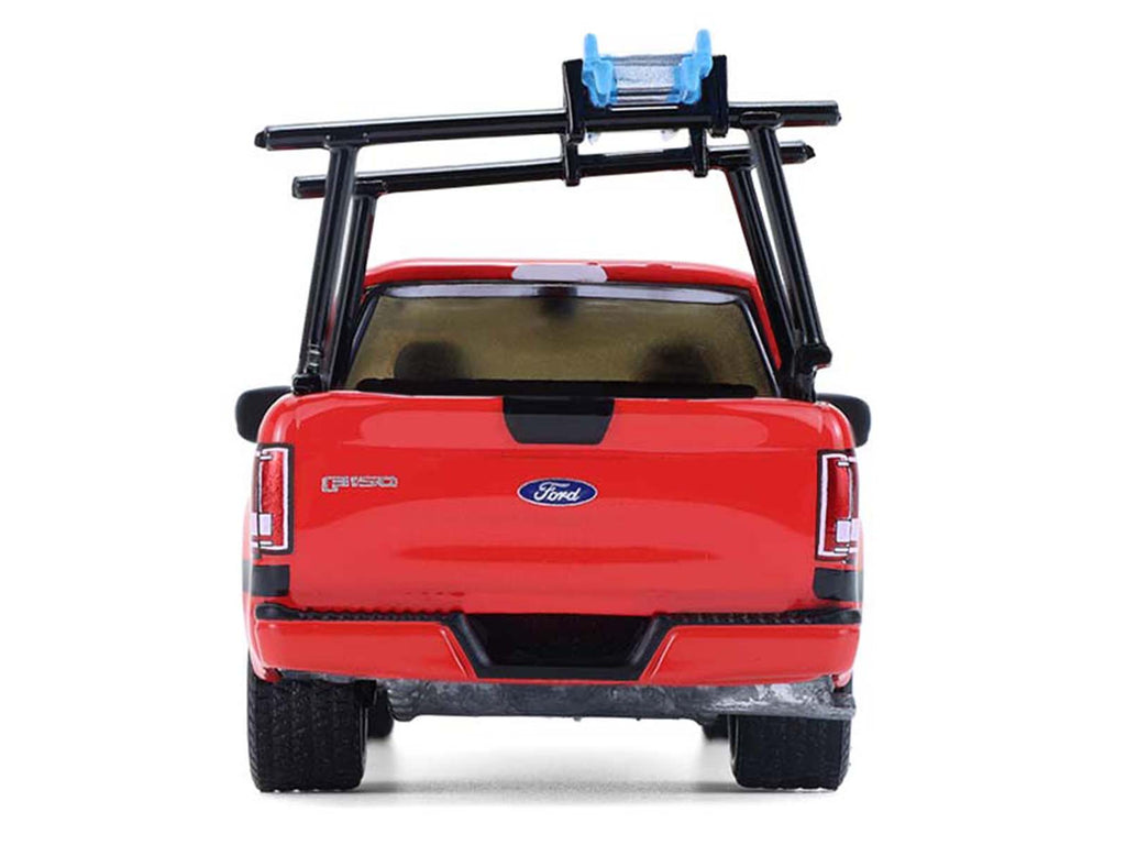 2015 Ford F-150 Pickup Truck with Ladder Rack Red with Black Stripes "Down on the Farm" Series 11 1/64 Diecast Model by Greenlight - image 5