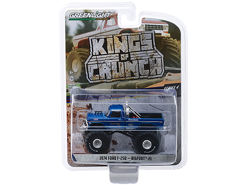 1974 Ford F-250 Monster Truck "Bigfoot #1" with 66-Inch Tires Blue (Clean Version) "Kings of Crunch" Series 4 1/64 Diecast Model Car by Greenlight - image 3