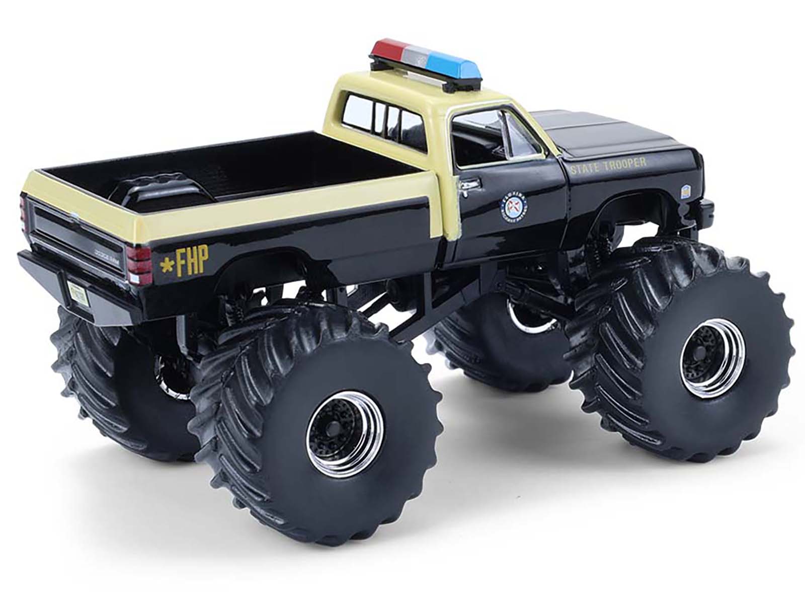 1983 Dodge Ram W350 Monster Truck "Florida Highway Patrol" Black with Cream Top and Stripes "Kings of Crunch - Hot Pursuit" Special Edition 1/64 Diecast Model Car by Greenlight - image 3
