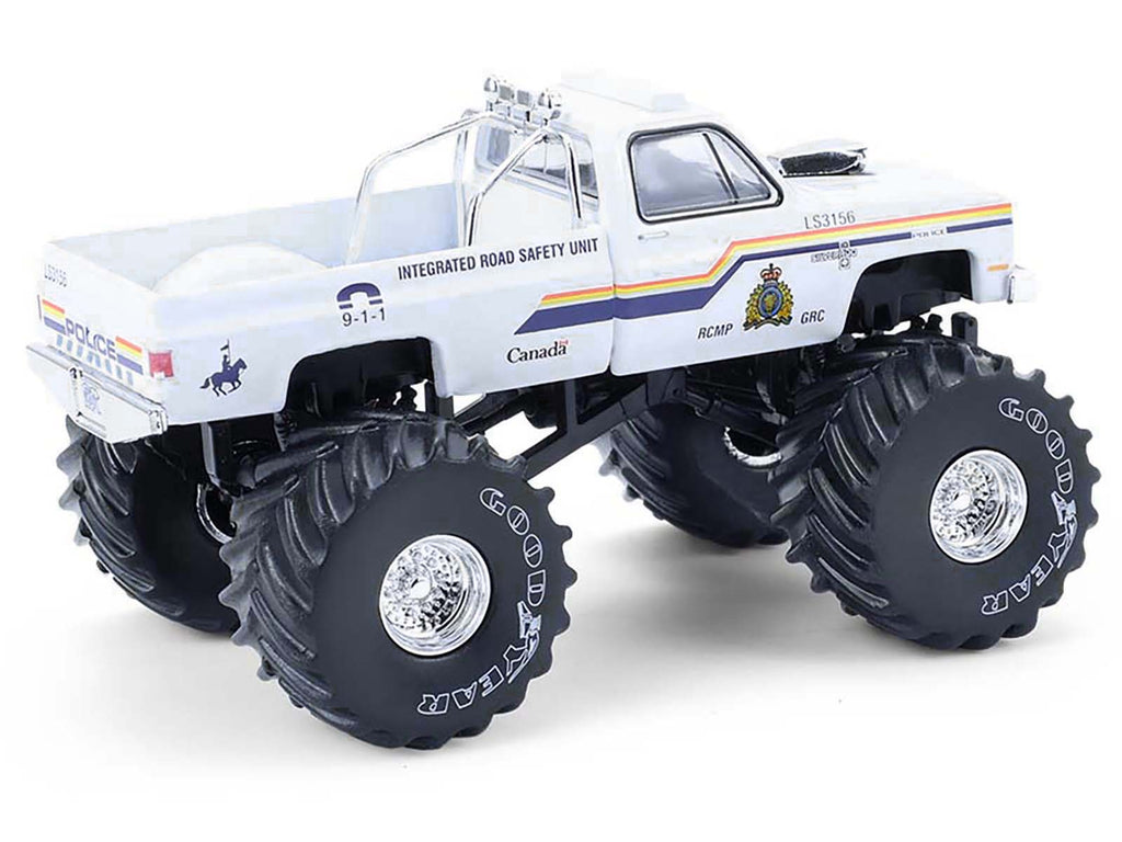1986 Chevrolet Silverado Monster Truck "Royal Canadian Mounted Police" White with Stripes "Kings of Crunch - Hot Pursuit" Special Edition 1/64 Diecast Model Car by Greenlight - image 3