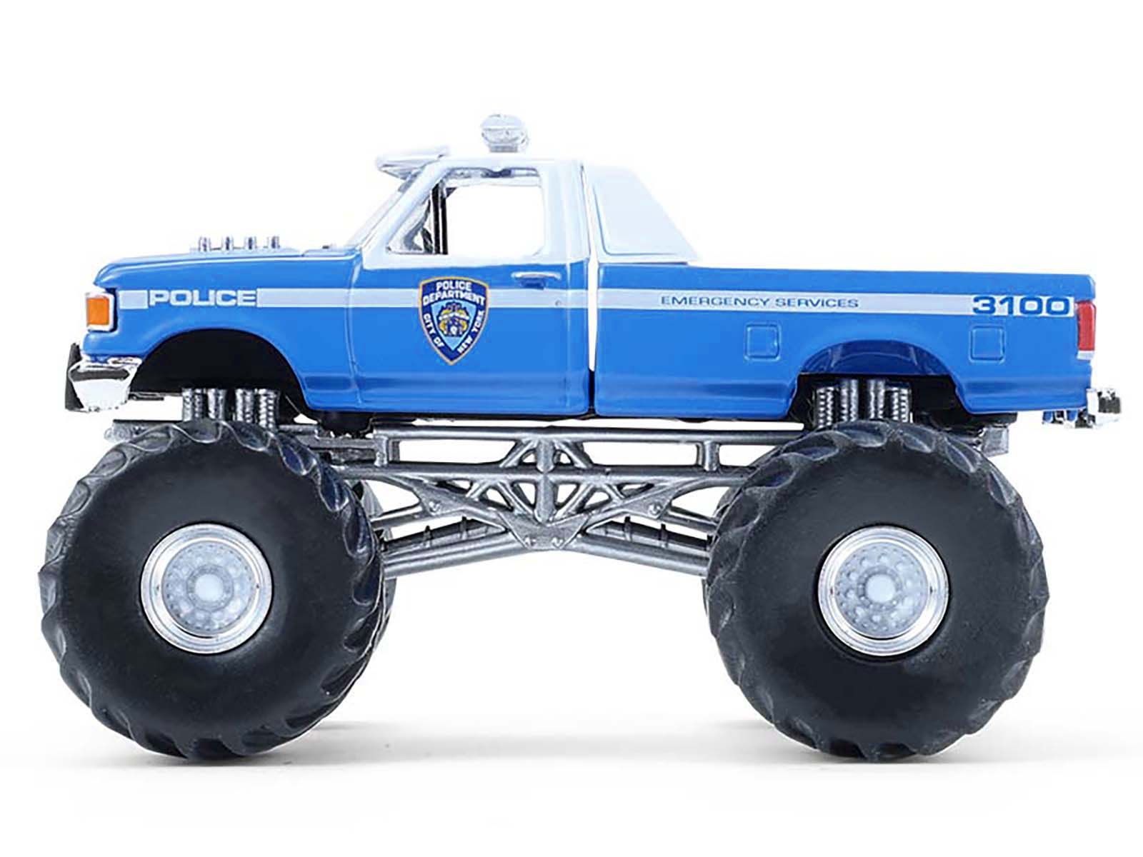 1990 Ford F-350 Monster Truck "NYPD (New York Police Department)" Blue with White Top "Kings of Crunch - Hot Pursuit" Special Edition 1/64 Diecast Model Car by Greenlight - image 2