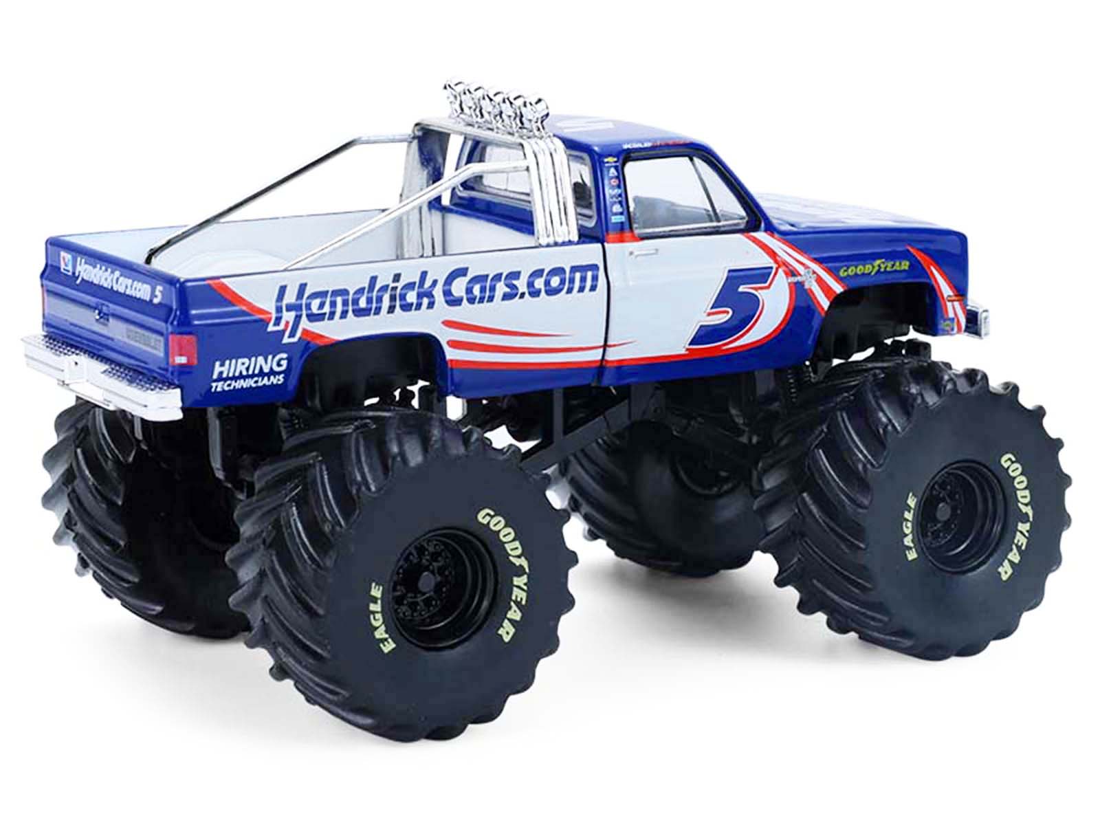 1981 Chevrolet K20 Monster Truck #5 "HendrickCars.com" Blue and White with Graphics "Kings of Crunch - Hendrick Motorsports Tribute" Special Edition 1/64 Diecast Model Car by Greenlight - image 3