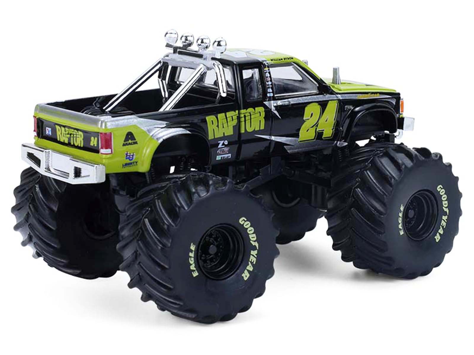 1986 Chevrolet S10 Monster Truck #24 "Raptor" Black and Green with Graphics "Kings of Crunch - Hendrick Motorsports Tribute" Special Edition 1/64 Diecast Model Car by Greenlight - image 3