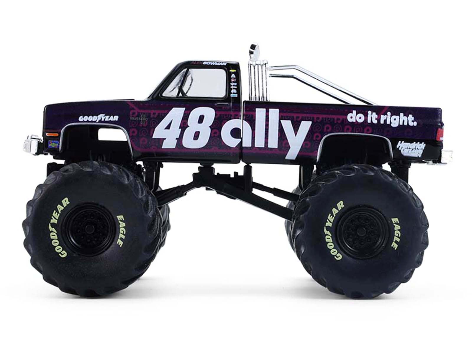 1984 Chevrolet Silverado Monster Truck #48 "Ally" Black and Purple with Graphics "Kings of Crunch - Hendrick Motorsports Tribute" Special Edition 1/64 Diecast Model Car by Greenlight - image 2