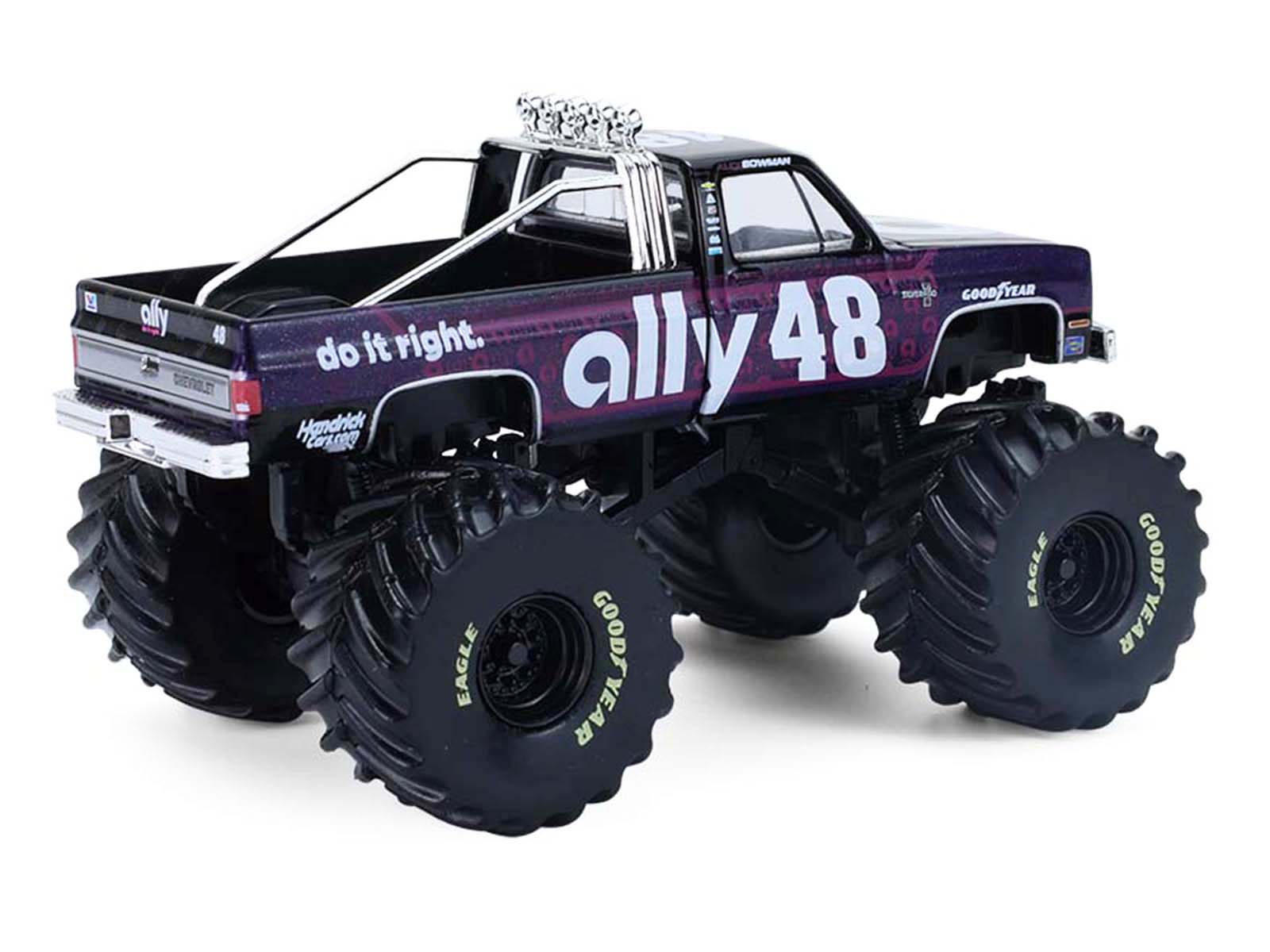 1984 Chevrolet Silverado Monster Truck #48 "Ally" Black and Purple with Graphics "Kings of Crunch - Hendrick Motorsports Tribute" Special Edition 1/64 Diecast Model Car by Greenlight - image 3