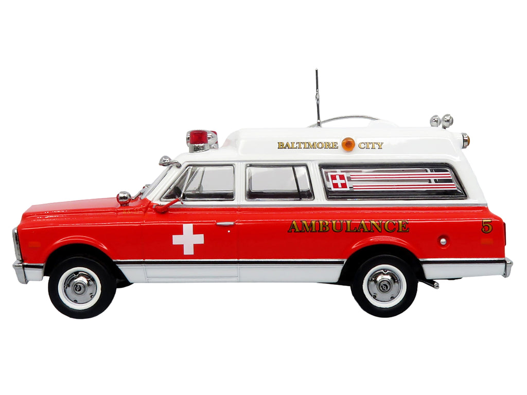 1969 Chevrolet C-10 Ambulance "Baltimore City Fire Department" White and Red "5 Alarm" Series Limited Edition 1/50 Diecast Model by Iconic Replicas - image 2