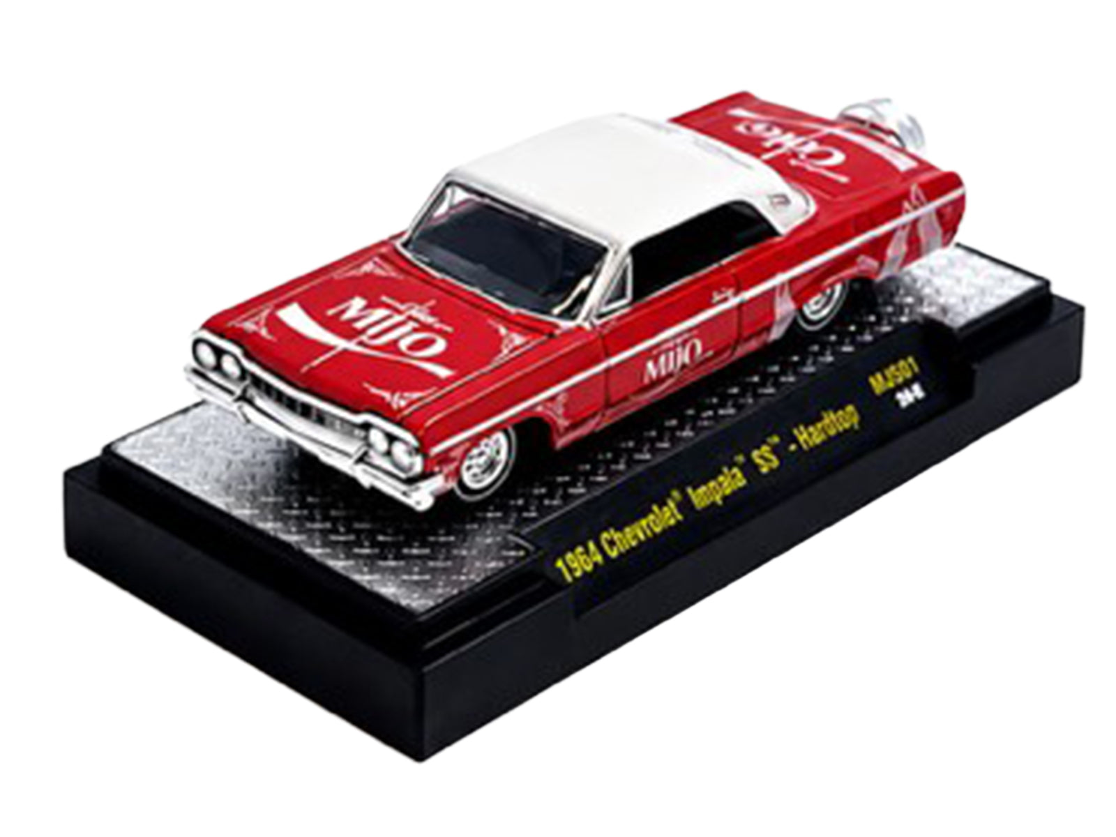 1964 Chevrolet Impala SS Lowrider "Coca Cola" Red with White Top and Graphics Limited Edition to 9340 pieces Worldwide 1/64 Diecast Model Car by M2 Machines