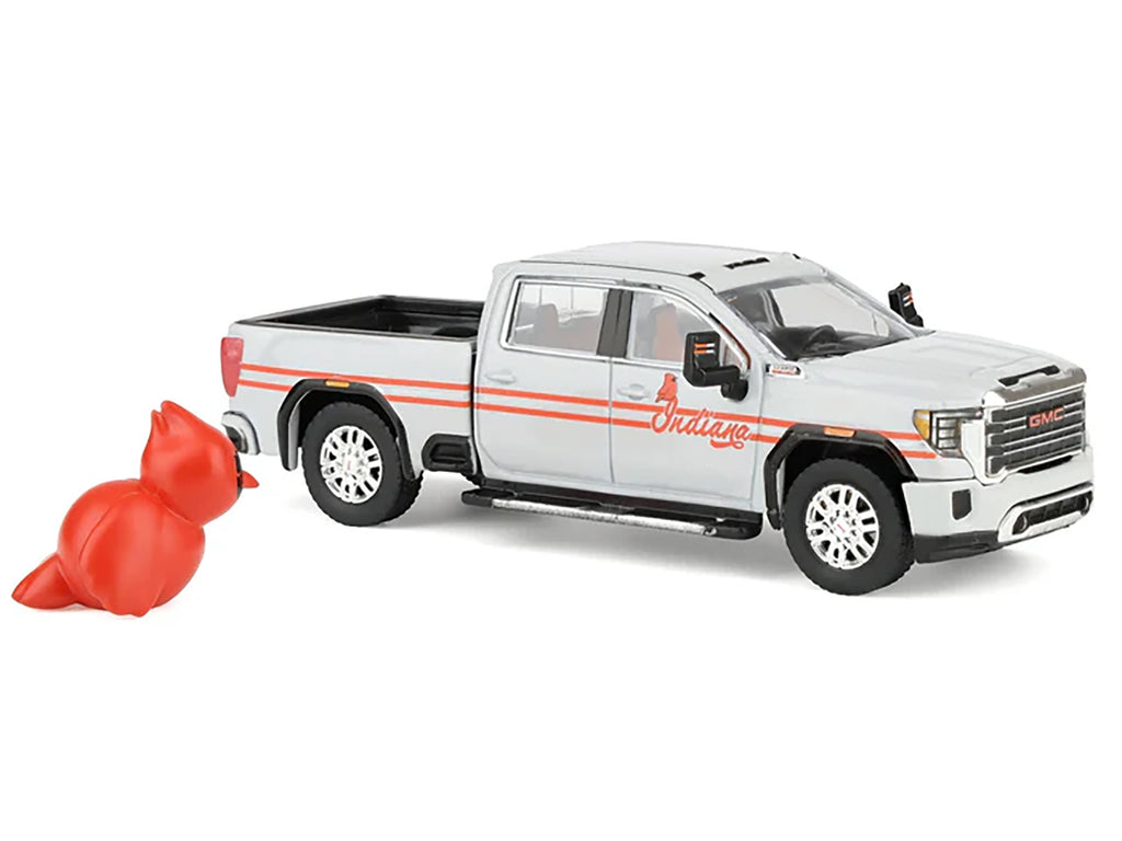 2022 GMC Sierra 3500 HD Pickup Truck "Indiana Cardinals" Silver Metallic with Red Stripes and Cardinal Figure "2025 Greenlight Waltersons Collector's Expo Exclusive" 1/64 Diecast Model Car by Greenlight - image 2