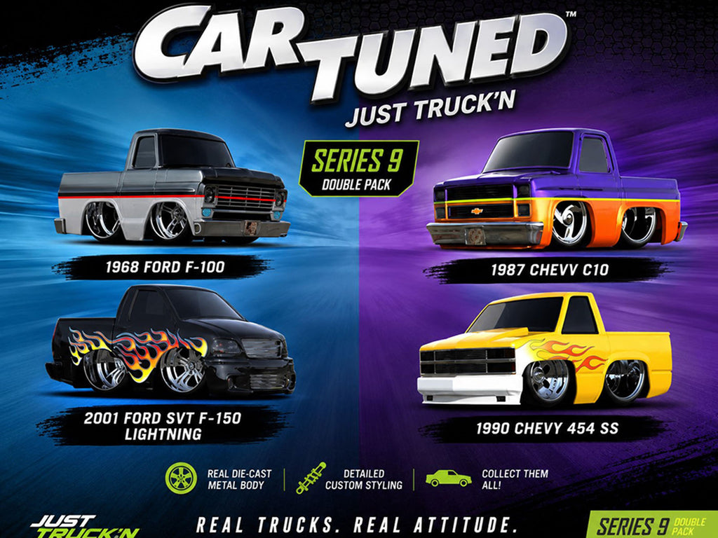 "Just Truck'n" Double Pack Series 9 Set of 4 Cars Diecast Model Cars by CarTuned