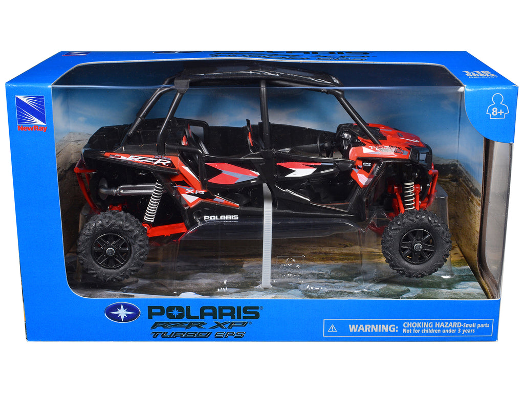 Polaris RZR XP 4 Turbo EPS Sport UTV Spectra Orange with Graphics and Black Top 1/18 Diecast Model by New Ray - image 3