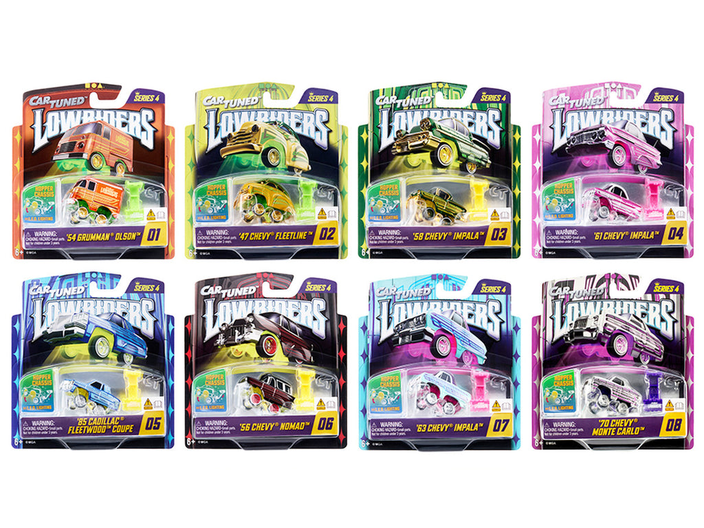 "Lowriders Show Glow" Series 4 Set of 8 Pieces Diecast Model Cars by CarTuned