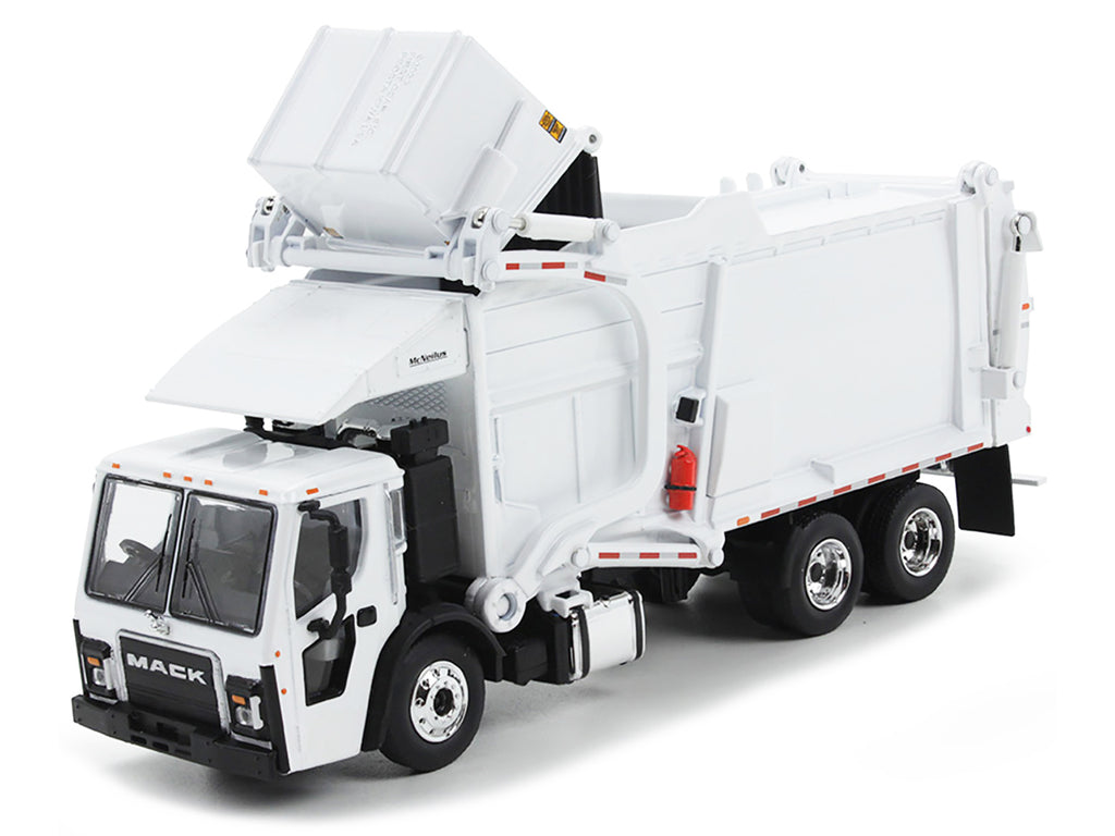 Mack LR Refuse Garbage Truck with McNeilus Meridian Front Loader White with Trash Bin 1/64 Diecast Model by DCP/First Gear - image 2