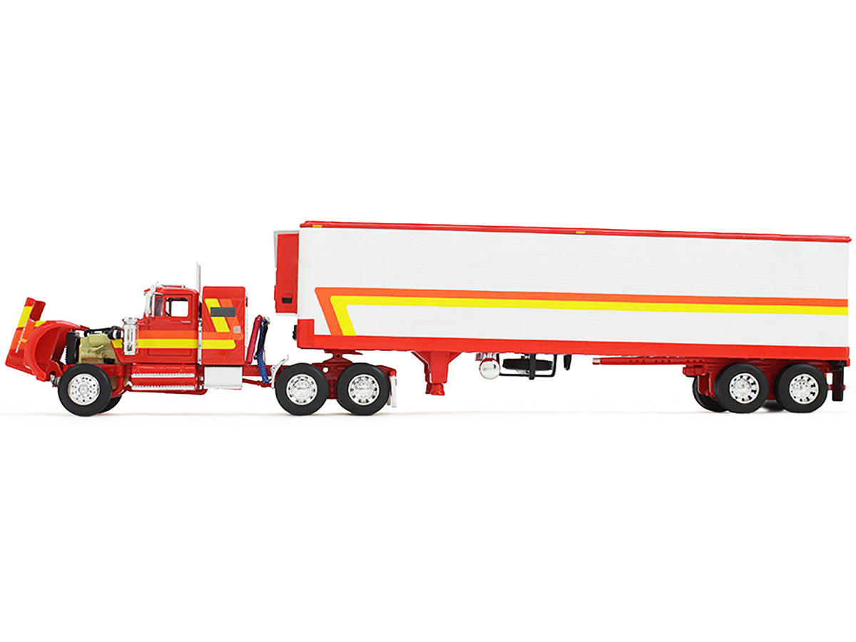 White Western Star 4900 with 36" Vintage Flat Top Sleeper and Wilson 40' Vintage Refridgerated Trailer Red and White with Stripes 1/64 Diecast Model by DCP/First Gear - image 2