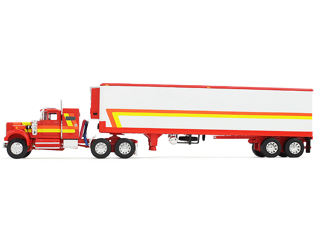 White Western Star 4900 with 36" Vintage Flat Top Sleeper and Wilson 40' Vintage Refridgerated Trailer Red and White with Stripes 1/64 Diecast Model by DCP/First Gear - image 3