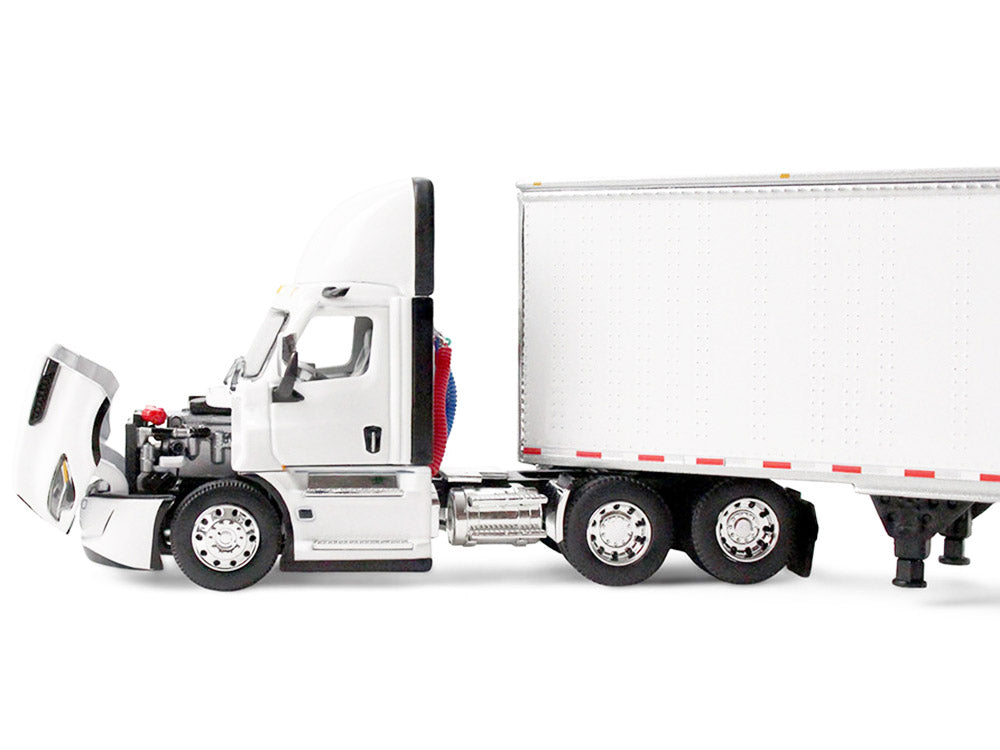 Freightliner Fifth Generation Cascadia Day Cab and 53' Utility Trailer with Skirts White 1/64 Diecast Model by DCP/First Gear