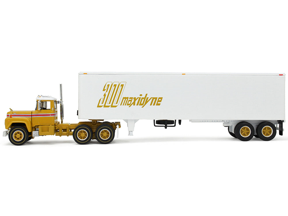 Mack R-Model Day Cab and 40' Vintage Trailer Yellow with Red Stripes and White Top "Mack Anniversary" 1/64 Diecast Model by DCP/First Gear - image 2