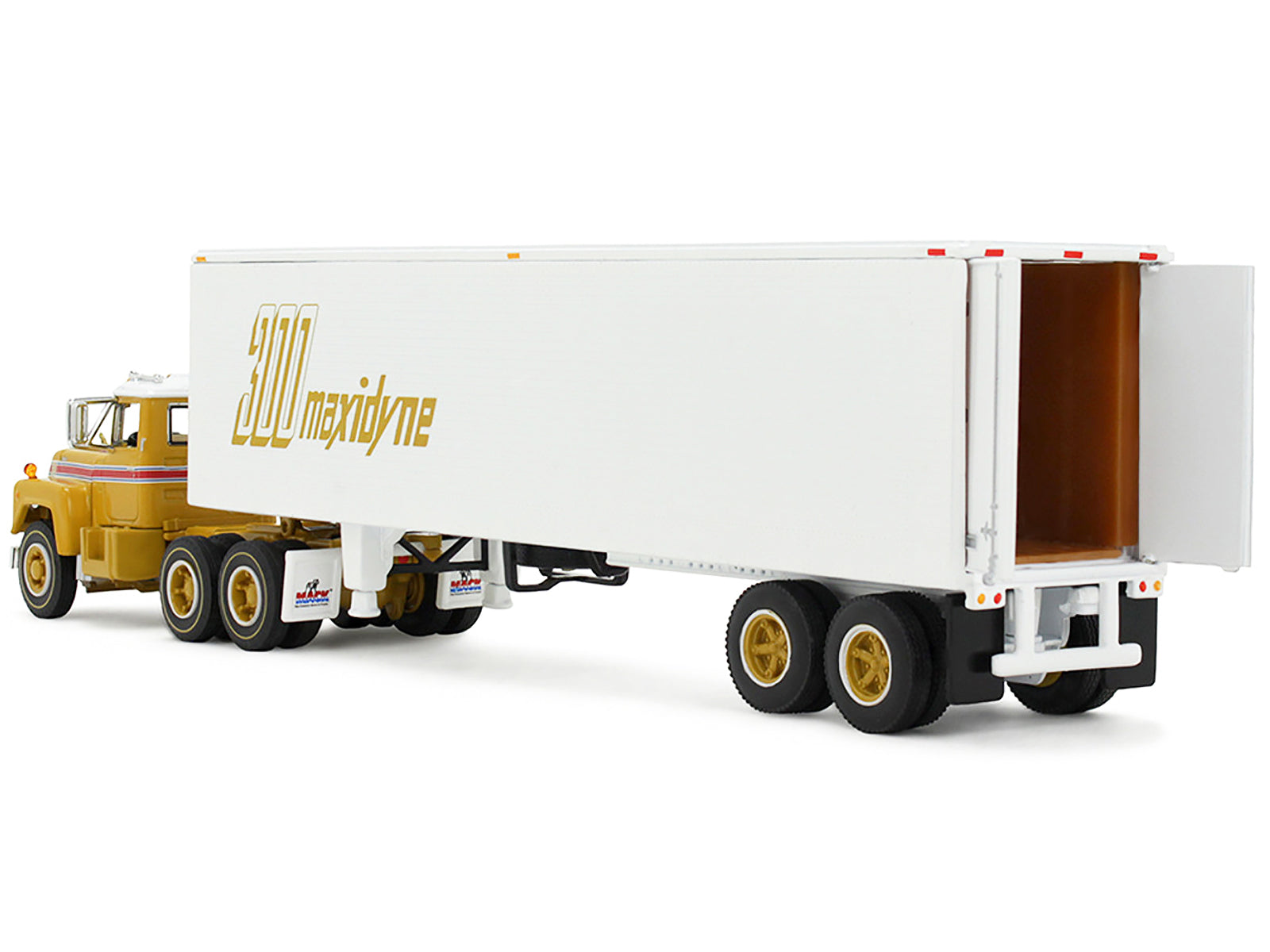 Mack R-Model Day Cab and 40' Vintage Trailer Yellow with Red Stripes and White Top "Mack Anniversary" 1/64 Diecast Model by DCP/First Gear - image 3