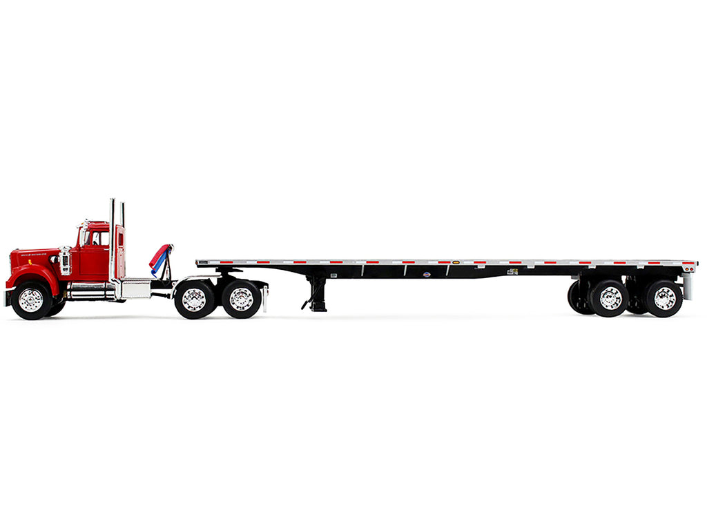 White Western Star 4900 Day Cab with 48’ Utility Flatbed Trailer Viper Red 1/64 Diecast Model by DCP/First Gear - image 2