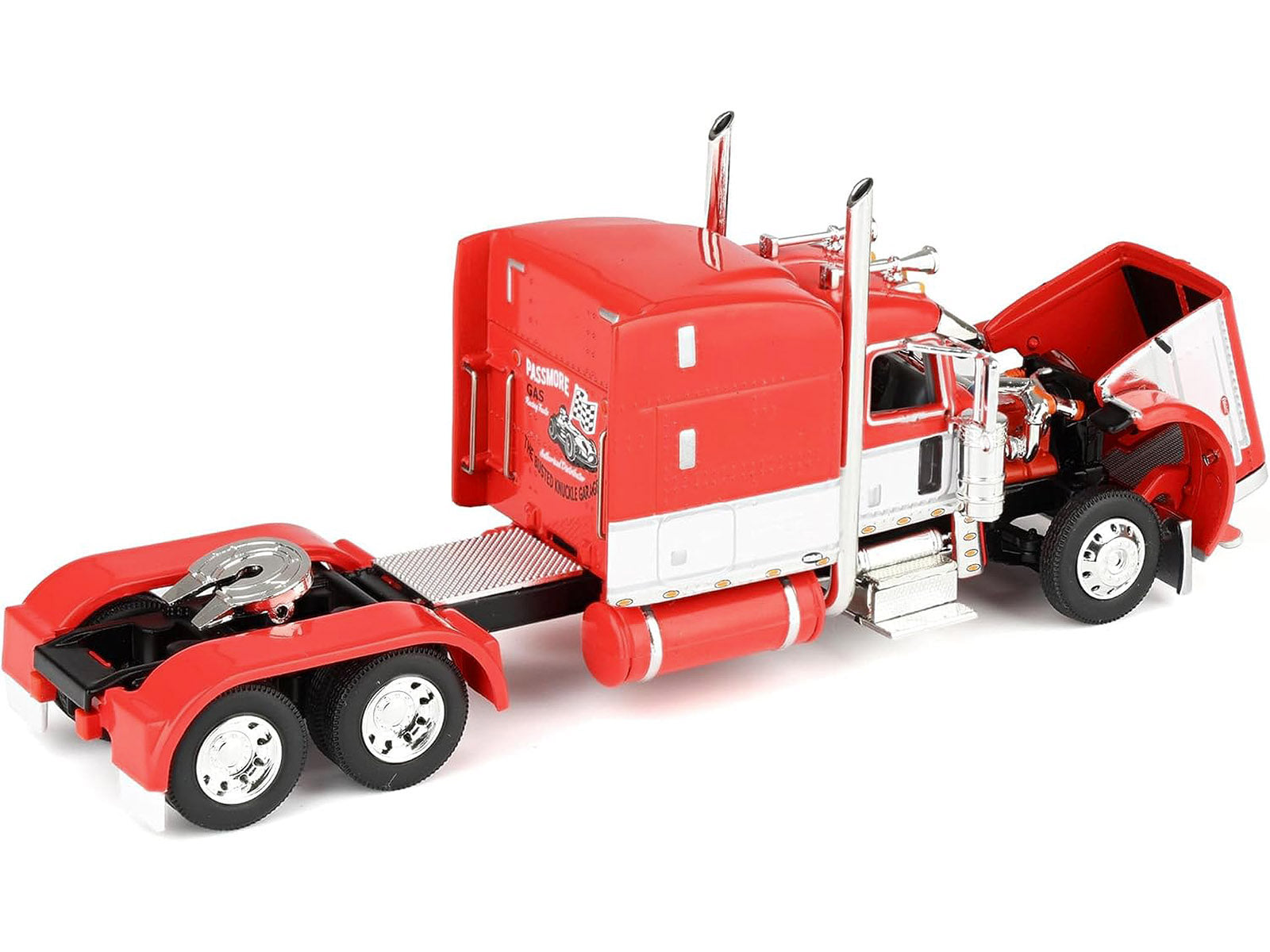 Peterbilt 389 with 63" Mid-Roof Sleeper and Heil Fuel Tank Trailer "Busted Knuckle Garage" Red and White 1/64 Diecast Model by DCP/First Gear - image 3