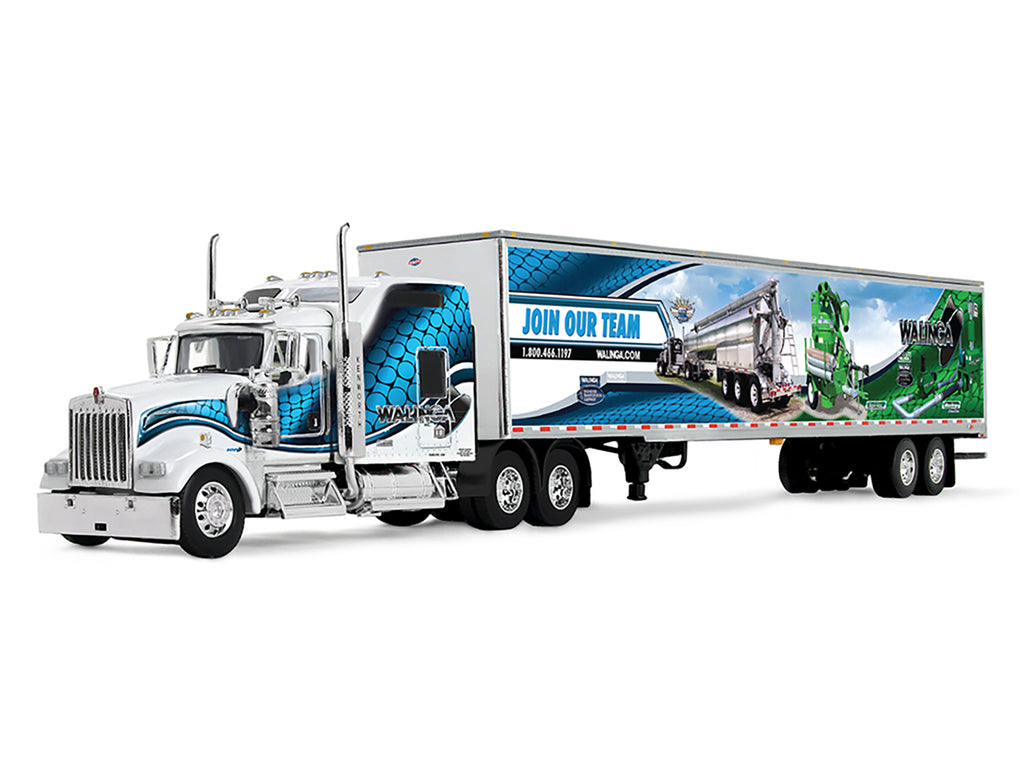 Kenworth W900L with 86" Studio Sleeper and 53' Utility Trailer with Skirts "Walinga" White with Blue Graphics 1/64 Diecast Model by DCP/First Gear - image 2