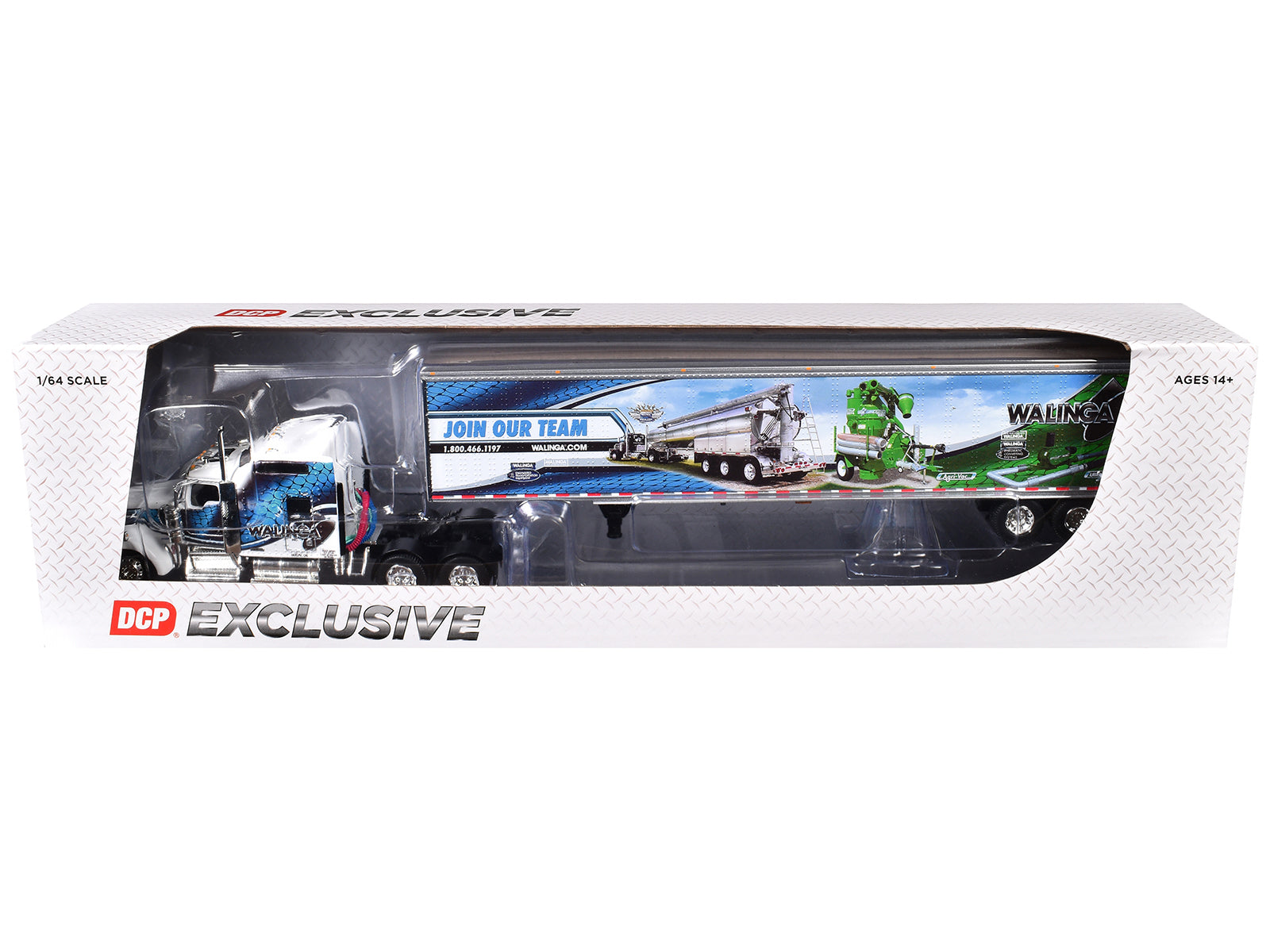 Kenworth W900L with 86" Studio Sleeper and 53' Utility Trailer with Skirts "Walinga" White with Blue Graphics 1/64 Diecast Model by DCP/First Gear - image 3