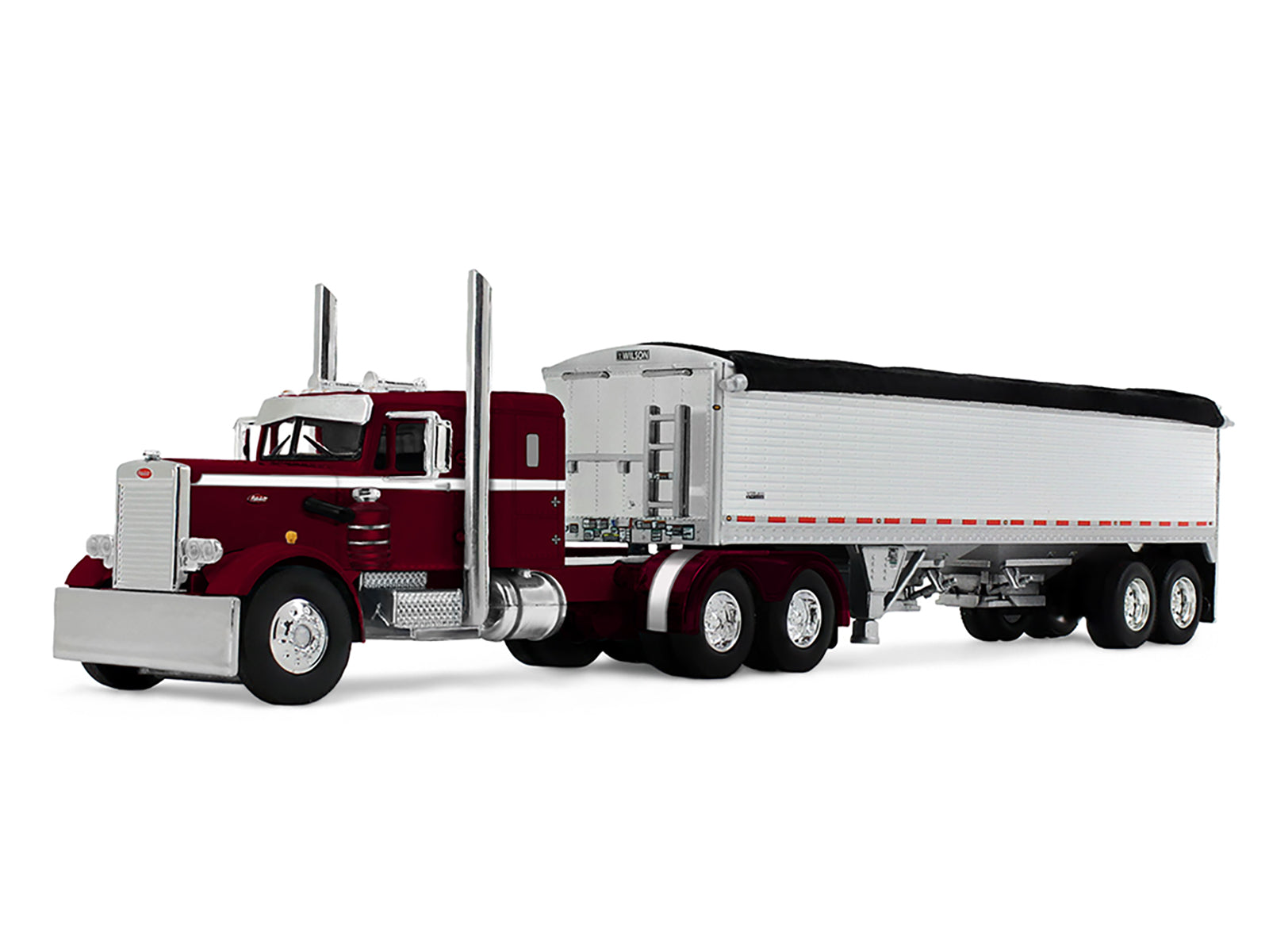 Peterbilt 351 with 36" Sleeper and 34' Wilson Pacesetter Grain Trailer Dark Cherry with White Stripes 1/64 Diecast Model by DCP/First Gear - image 2