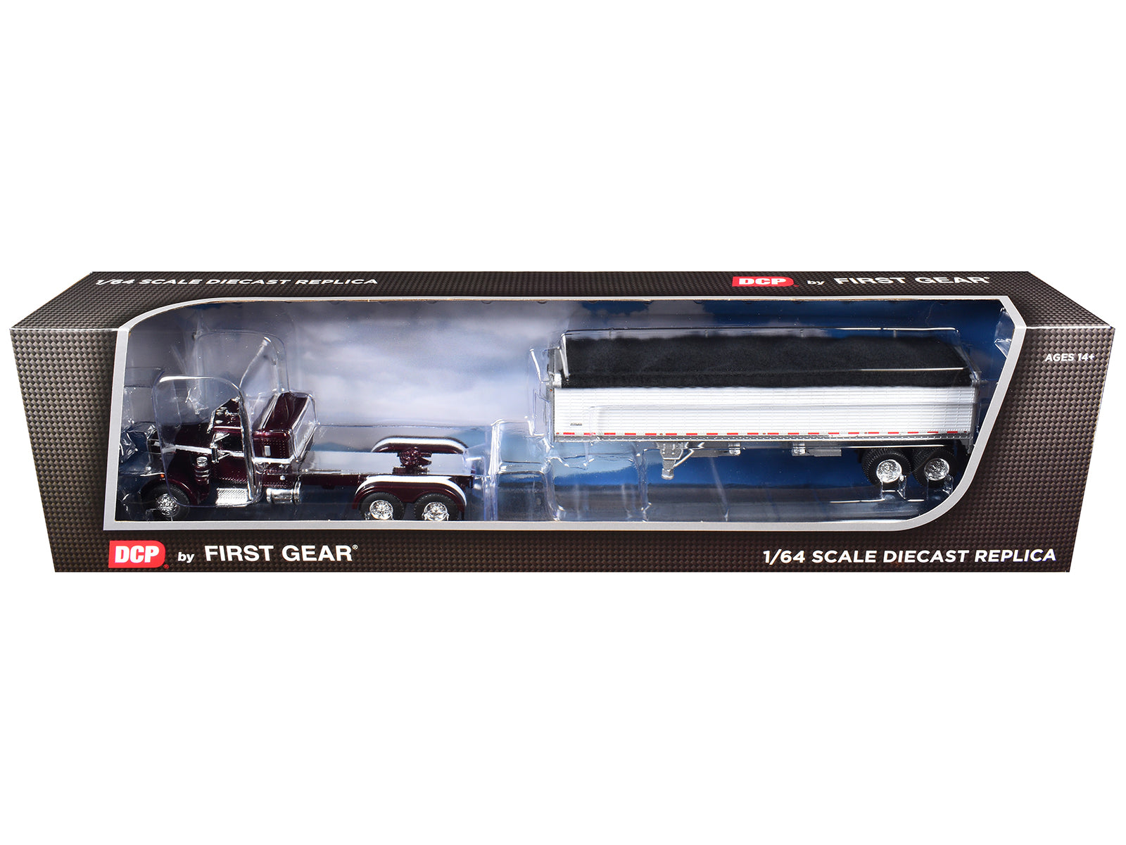Peterbilt 351 with 36" Sleeper and 34' Wilson Pacesetter Grain Trailer Dark Cherry with White Stripes 1/64 Diecast Model by DCP/First Gear - image 3