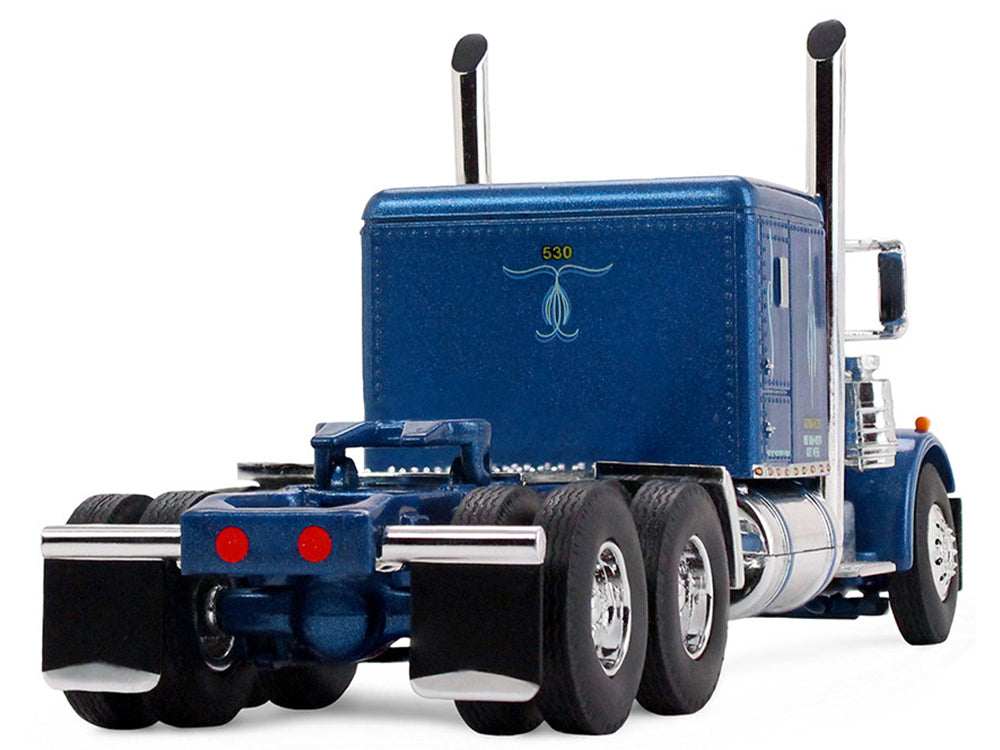 Peterbilt 351 with 63" Flat Top Sleeper and 40' Vintage Trailer with Reefer "Western Distributing" Blue Metallic and White 1/64 Diecast Model by DCP/First Gear