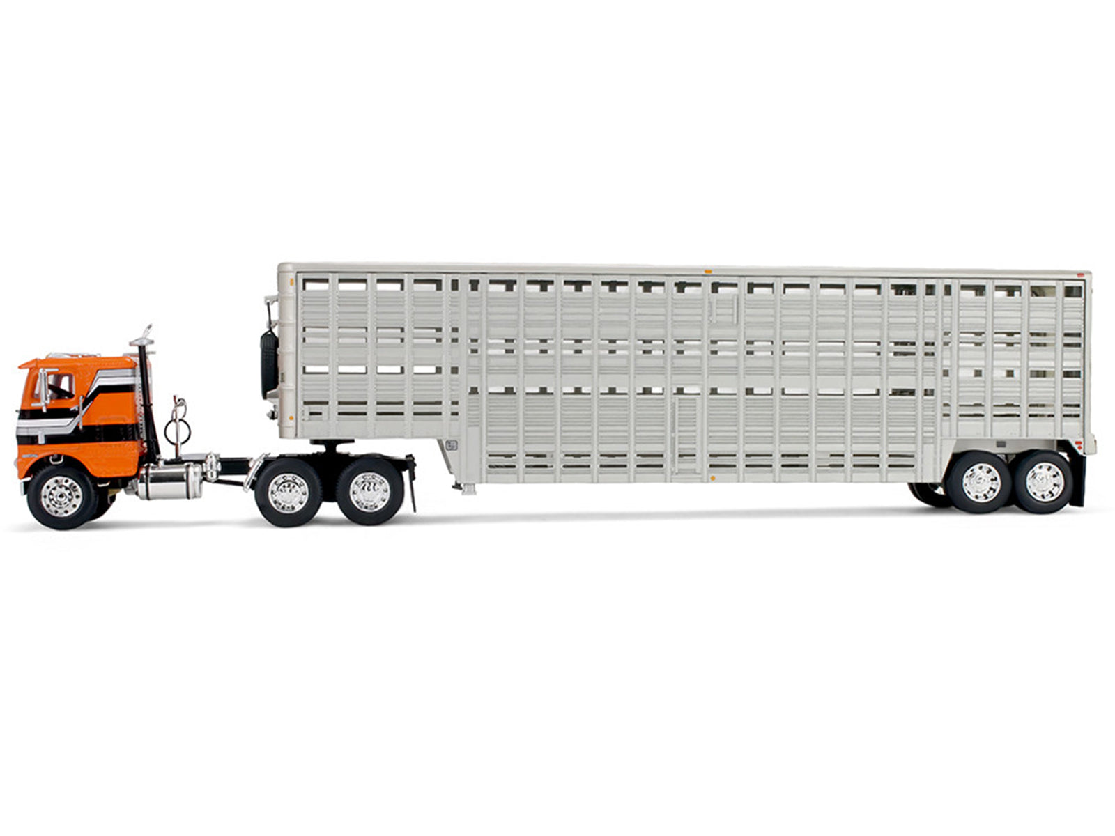 Freightliner COE and 45' Wilson Vintage Livestock Trailer Orange with Stripes 1/64 Diecast Model by DCP/First Gear - image 3