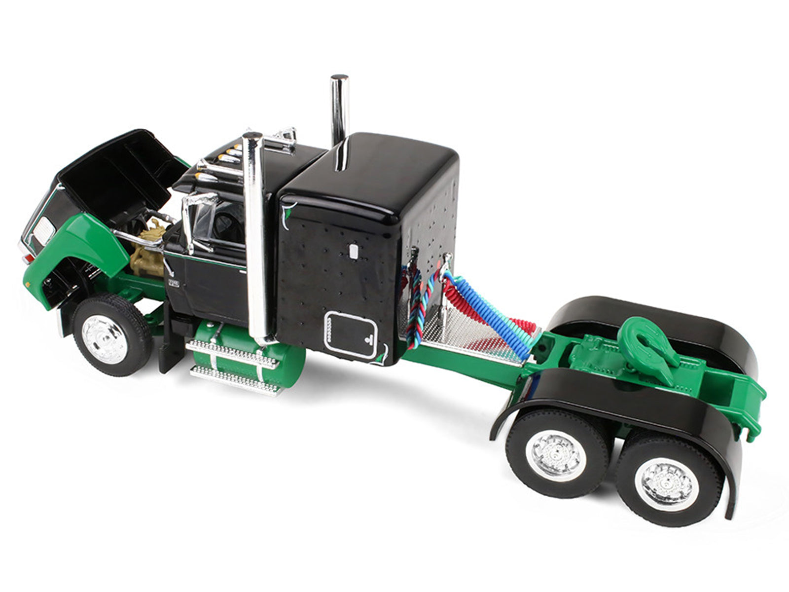 Ford LTL 9000 with 60" Flat Top Sleeper and 45' Wilson Vintage Livestock Trailer Black and Green 1/64 Diecast Model by DCP/First Gear - image 2